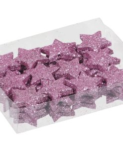 48 styk flamingo mini stjerner med glitter i lyserød 2,5 centimeter