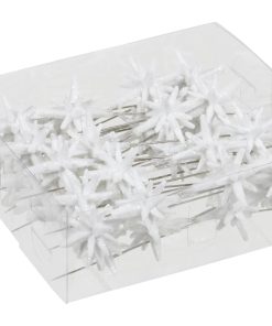 Plast 3D mini stjerner med glitter på nål. HVIT 3 cm. 36 stk.