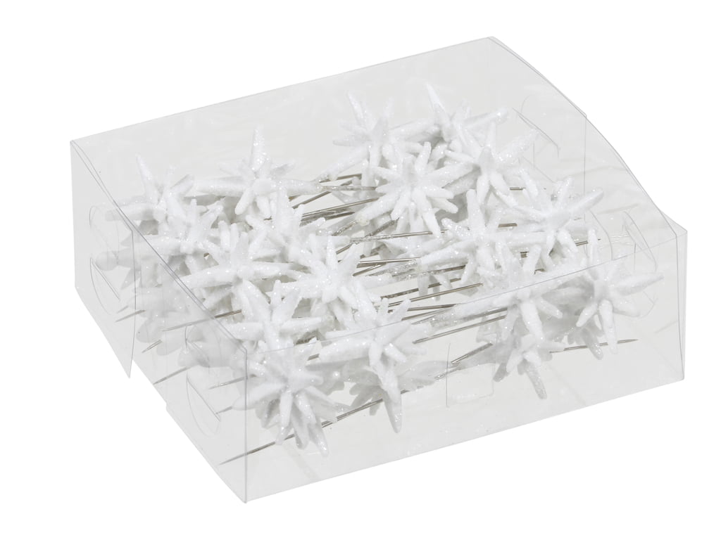 Plastik 3D Mini-Sterne mit Glitter auf Nadel. WEISS 3 cm. 36 Stk.