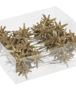 36 styk plastik 3d mini stjerner med glitter på nål i guld 3 centimeter