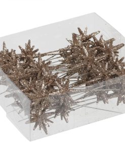 36 styk plastik 3d mini stjerner med glitter på nål i champagne 3 centimeter