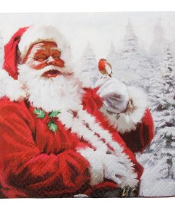 billige juleservietter i god kvalitet med romantisk julemotiv med julemand med fugl