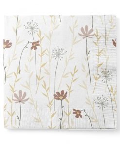 Servietter med dansende blomster. 20 stk. Kremfarget lunsjservietter