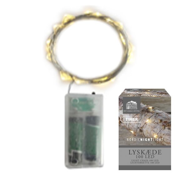 Batteriebetriebene Lichterkette mit 100 LEDs und Timer. Länge 1020 cm.