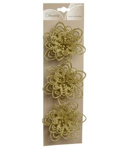 Glitzerblume in GOLD mit Glimmer. Durchm. 11 cm. 3 Stk.