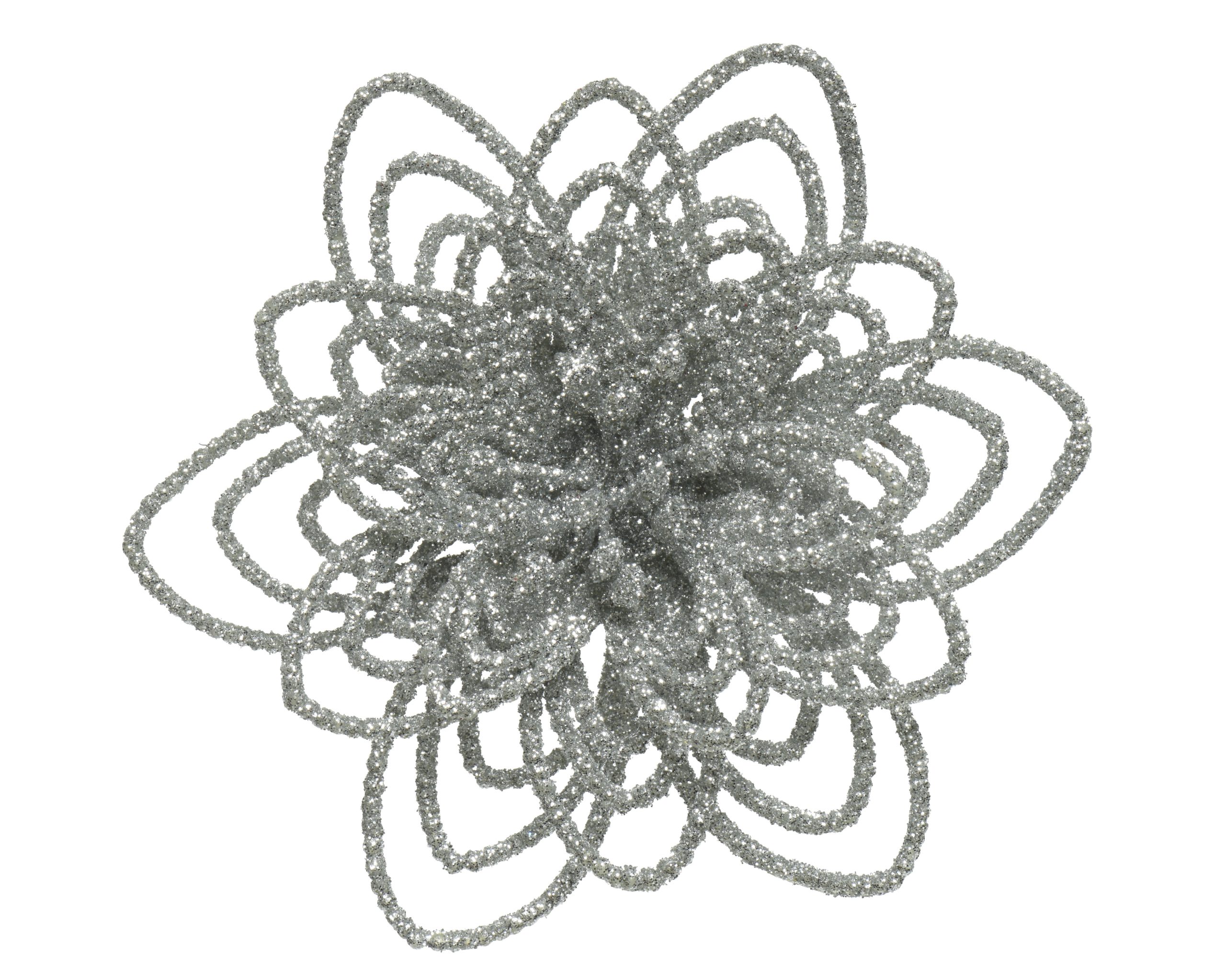 Glitzerblume in SILBER mit Glimmer. Durchm. 11 cm. 3 Stk. – Bild 2