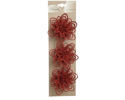 Glitzer Blume in ROT mit Glimmer. Dia. 11 cm. 3 Stk.