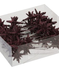 24 styk plastik stjerner med glitter i mørk orkide 4 x 5 centimeter