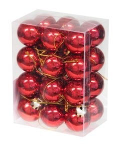 Julekuler i plast RØD blanke. 24 stk. Ø30 til juletre