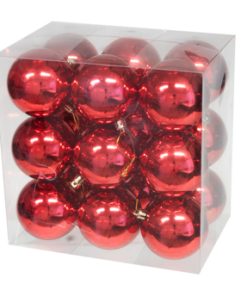 Weihnachtskugeln aus rotem, glänzendem Kunststoff. 18 Stück. Ø77 für den Weihnachtsbaum.