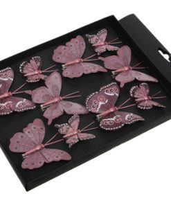 10 styk sommerfugle med clips i pink lilla til dekoration.