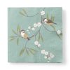 Mittagessenservietten für Frühling. Blaugrüne mit Blumenästen und Vögeln. 20 Stk.