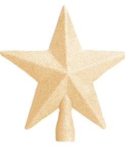 guld glitter topstjerne i plastik til juletræets top Ø 19 cm.