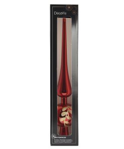 Toppspir RØD plastikk juletretopp med gull bladpynt. 30 cm.