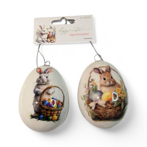 Ostereier zum Aufhängen aus Polystyrol mit Osterhasen und Eiern. 2 Stk.