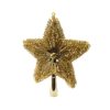 guld glitter og lametta topstjerne i plastik til juletræets top Ø 21 cm.