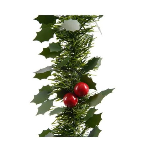 Girlande mit grünen Blättern und roten Beeren. 270 cm - Girlande für Weihnachten