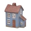 Keramikhaus für Teelichter. Blaues kleines Haus 10 x 8 x 6 cm.