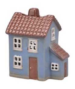 Keramikhaus für Teelichter. Blaues kleines Haus 10 x 8 x 6 cm.