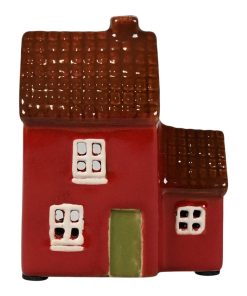 Keramikhaus für Teelichter. Rotes kleines Haus 10 x 8 x 6 cm.