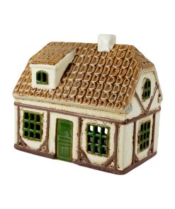 Alternative view of Keramikhaus für Teelichter. Weißes Fachwerkhaus 12 x 14 x 9 cm.