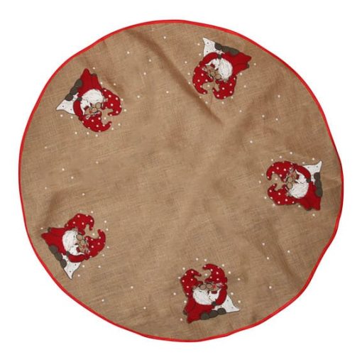 Juletreteppe beige med Nis Family. Dia. 100 cm.