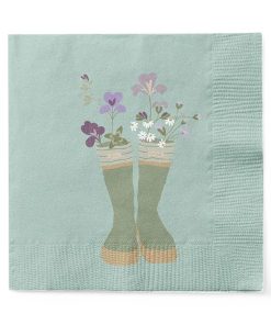 Mittagessenservietten, grüne mit Stiefeln mit Blumen. 20 Stk.