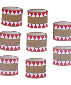 Konfetti-Trommeln aus Holz zur Dekoration. 8 Stück. Rot, Weiß und Braun