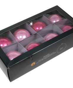 8 styk blanke pink opal glas julekugler med en diameter på 80 millimeter