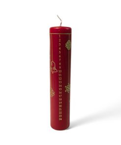 Kalenderkerze ROT Ø5 mit Gold Dekoration, Glitzer und Zahlen