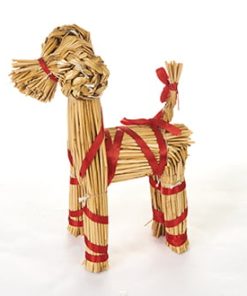 Stor halmbuk med bånd, naturfarget – 30 cm. Til julelandsbyer