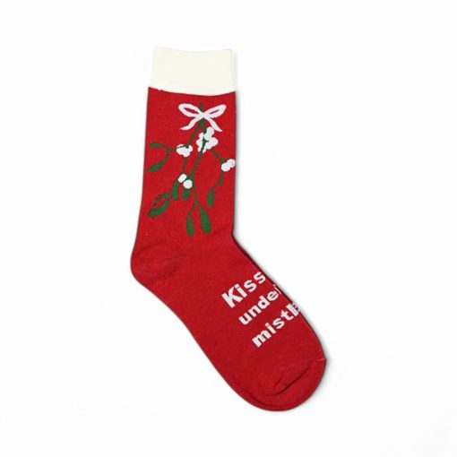Weihnachtssocken für Frauen. Rot mit Mistel. Gr. 37-41