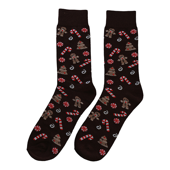 Weihnachtssocken für Männer und Jungen, braun mit Weihnachtsleckereien. Gr. 42 -46