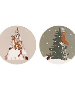runde til og fra mærker i clipart design med dyr og juletræ