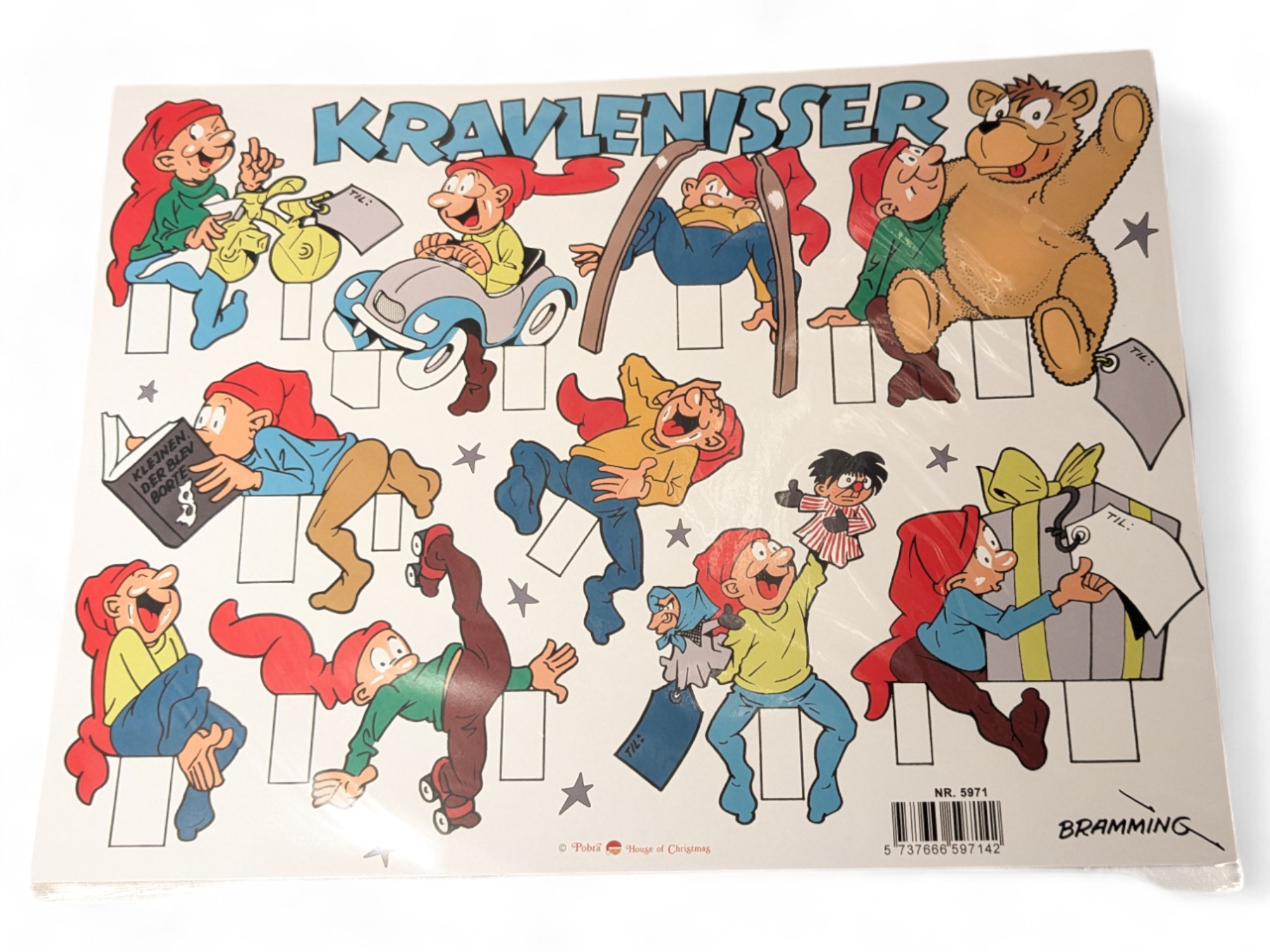 Bramming Wichtel zum Ausschneiden – mit dänischen Tieren und Aktivitätsspielzeug. 2 Bögen in Winterfarben – Bild 2