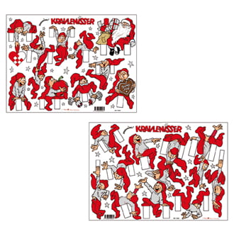 Bramming Krabbelwichtel zum Ausschneiden – rot/grau klassische fröhliche Wichtel. 2 Bögen.