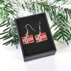 Ohrringe mit der norwegischen Flagge aus Metall. Geschenkidee für Mädchen