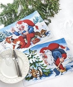 juledækkeservietter med vilhelm hansen nisserne nisseole og dyrerne i skoven til dit julebord