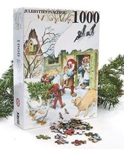 julepuslespil med nissebørn der kommer hjem med juletræet af vilhelm hansen