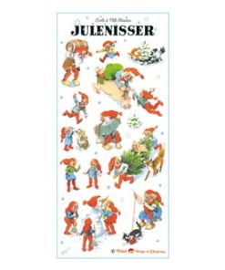 papir stickers med nisser der gør klar til jul af vilhelm hansen