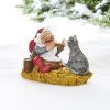 Weihnachtsmann mit Katze und Milchreis. Vilhelm Hansen Figur aus Polystone 6 x 9 cm.