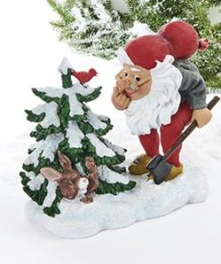Julenisse med hare og juletre. Vilhelm Hansen figur i polystone 21 x 22 cm.