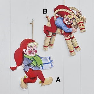 Weihnachtswichtel mit Weihnachtsgeschenk aus Holz von Vilhelm Hansen – 30 cm. Bemalter Weihnachtsschmuck – Bild 2
