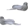 Vögel zur Dekoration in SILBER mit Glitzer. Plastikvögel. 2 Stück mit Federn und Clips.