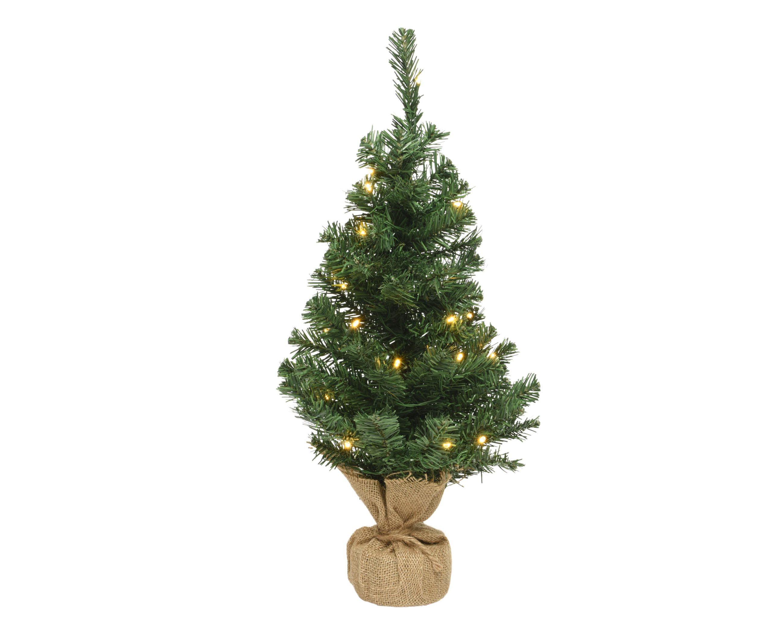 Künstlicher LED-Weihnachtsbaum im Jutesack für den Innenbereich. Höhe 75 cm.