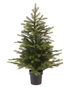 kunstigt juletræ i urtepotte der måler 90 centimeter og diameter 63 centimeter