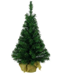 kunstigt grønt juletræ i jutepotte der måler 90 centimeter og diameter 46 centimeter