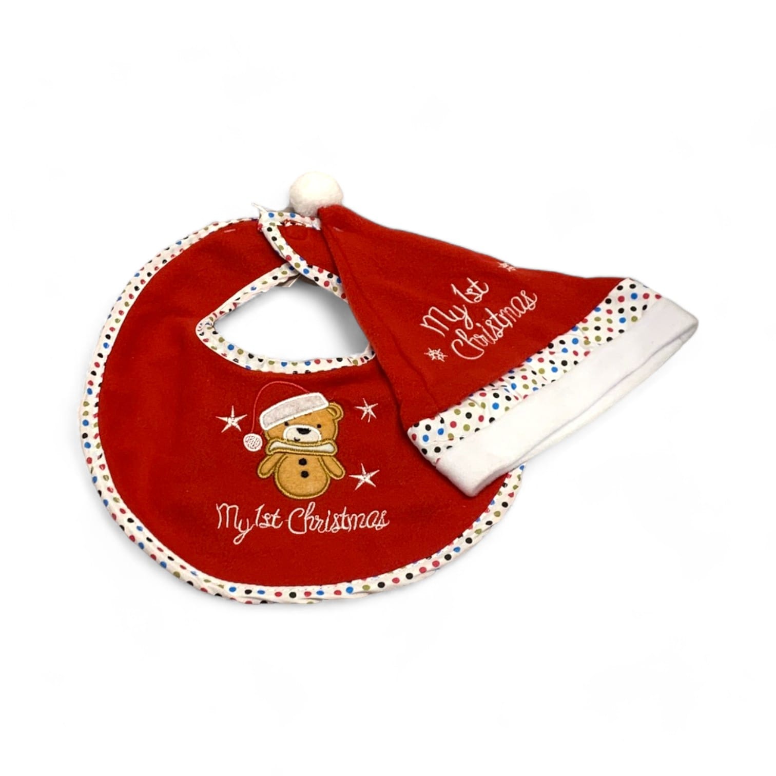 Nikolausmütze und Lätzchen. "Mein 1. Weihnachten" mit Teddybär. Geschenkidee für Baby