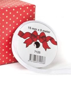 Kräuselband, Weiß mit Draht. 15 mm x 8 m. - für Weihnachtsdekorationen