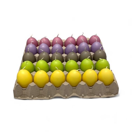 Eggelys i pastellfarger til påske. 30 stk. i alt, 6 av hver farge.